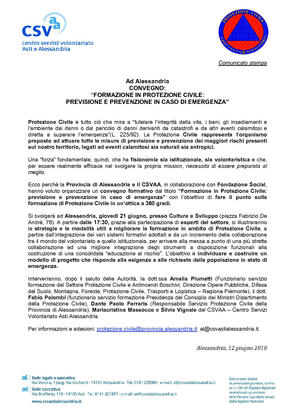 21.COMUNICATO STAMPA CONVEGNO PROTEZIONE CIVILE