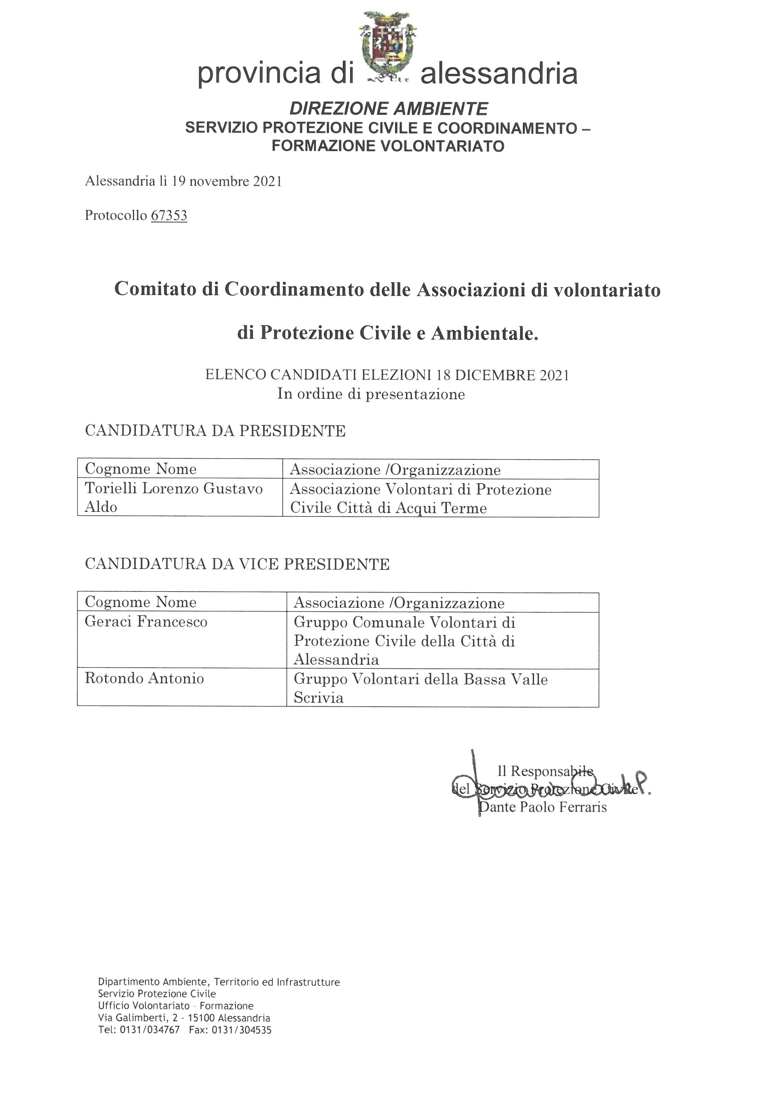 CANDIDATURE PRESIDENTE EVICE PRESIDENTE COMITATO DI COORDINAMENTO