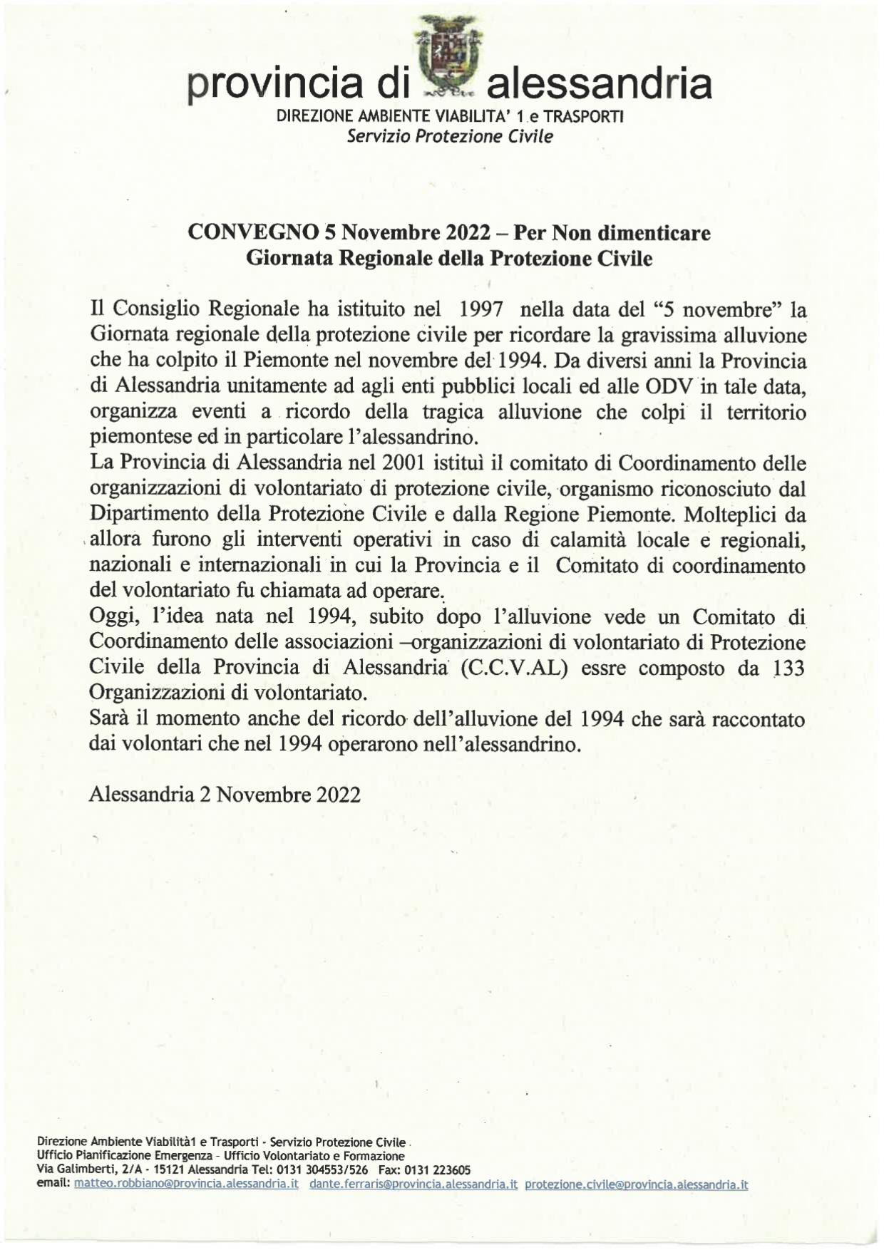 COMUNICATO STAMPA 05 NOVEMBRE PER NON DIMENTICARE